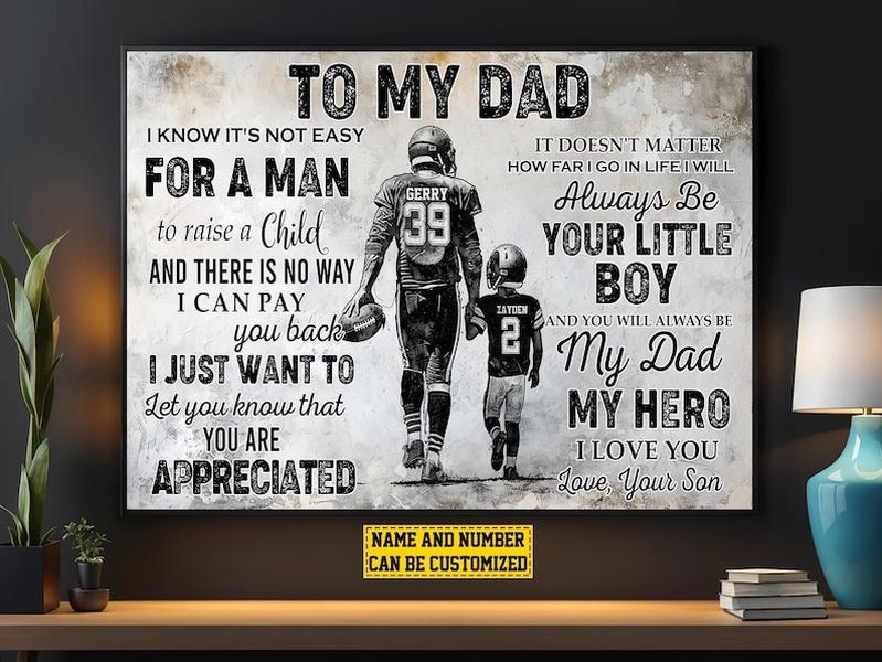 Football To My Dad Personalized Canvas Print, Football Custom Poster Print, Football Gift For Dad Son