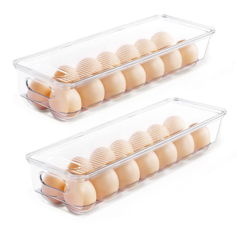 Vtopmart Egg Container for Refrigerator, 14 Egg Organizer Holder for Refrigerator organization, Clear Stackable Egg Tray,  (14 Eggs 1 PCS)