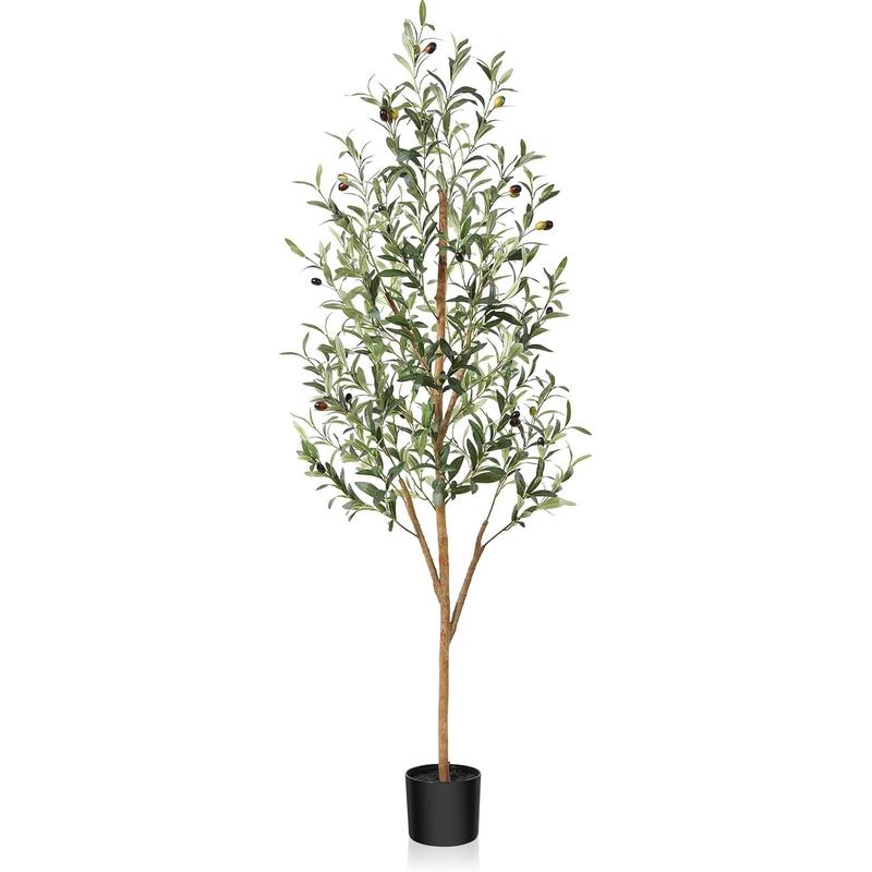 Artificial Olive Tree 5ft, Lush Faux Olive Tree for Indoor with Natural Wood Trunk and Lifelike Fruits, Silk Tall Fake Olive Tree for Home Decor Office Living Room, 2Pcs indoor plants decorating