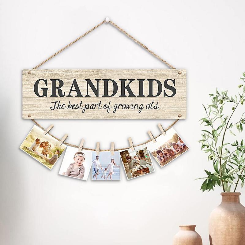 Wooden Hanging Sign Kid Photo Clip, 1 Set Creative Wooden Sign, Photo Clip Home Decor for Living Room Bedroom Hanging Sign Decoration