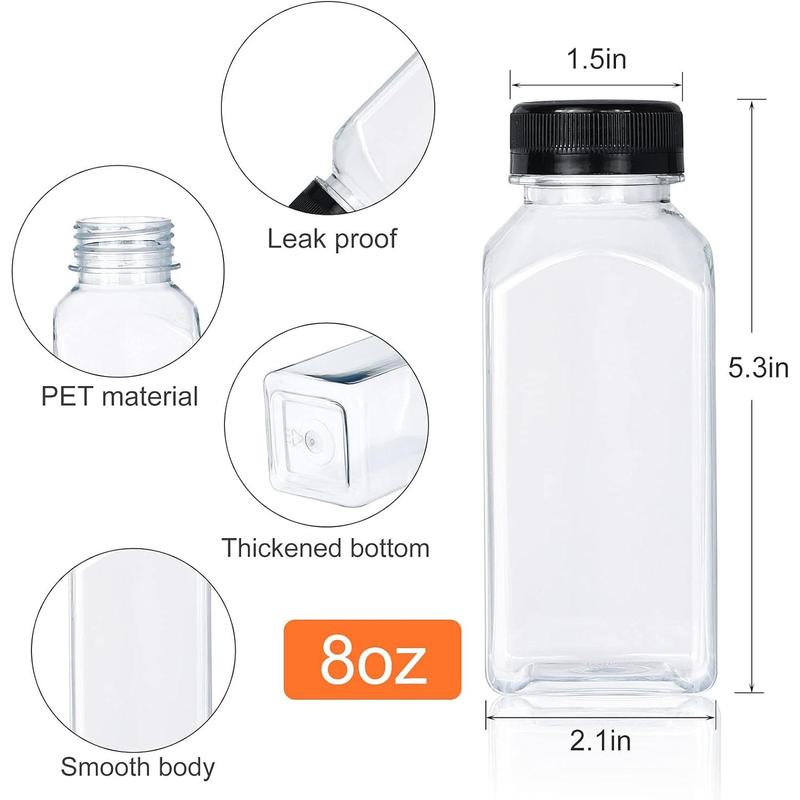 30 Pack 8oz Empty Plastic Bottles with Leak-Proof Caps Food Grade Recyclable Bulk Beverage Containers Clear Bottles for Homemade Juice, Smoothie, Milk and Drinks