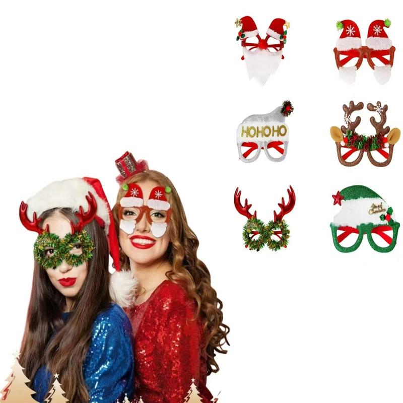 Christmas Themed Glasses Frame, 6 Counts set Creative Christmas Decorations, Holiday Christmas Party Dress Up Supplies