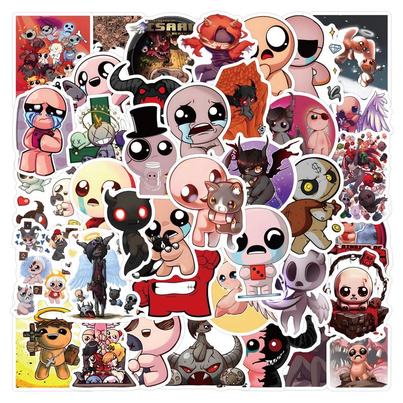 Cartoon The Binding of Isaac Graffiti Sticker, 50pcs set Round Cartoon Pattern Decorative Sticker, Waterproof Self Adhesive Decor Paper for Gift