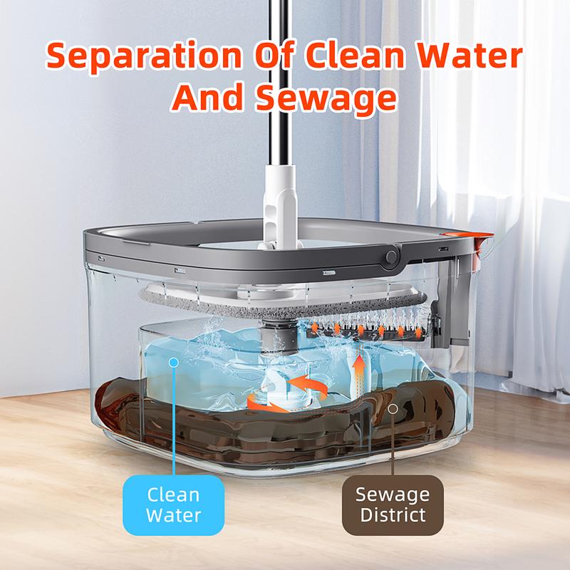 Spin Mop and Bucket Set with Microfiber Replaceable Mop Pads, Self Separation Dirty and Clean Water System for Hardwood Tile Marble Floors