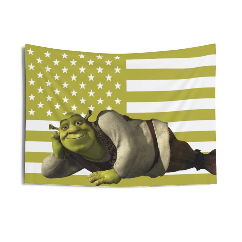 Ogre American Flag Tapestry – USA Patriotic Decor, Green Monster Wall Hanging, 4th of July Home Decor, Funny Shrek-Themed Flag, Durable Tapestry for Bedroom, Living Room, Dorm