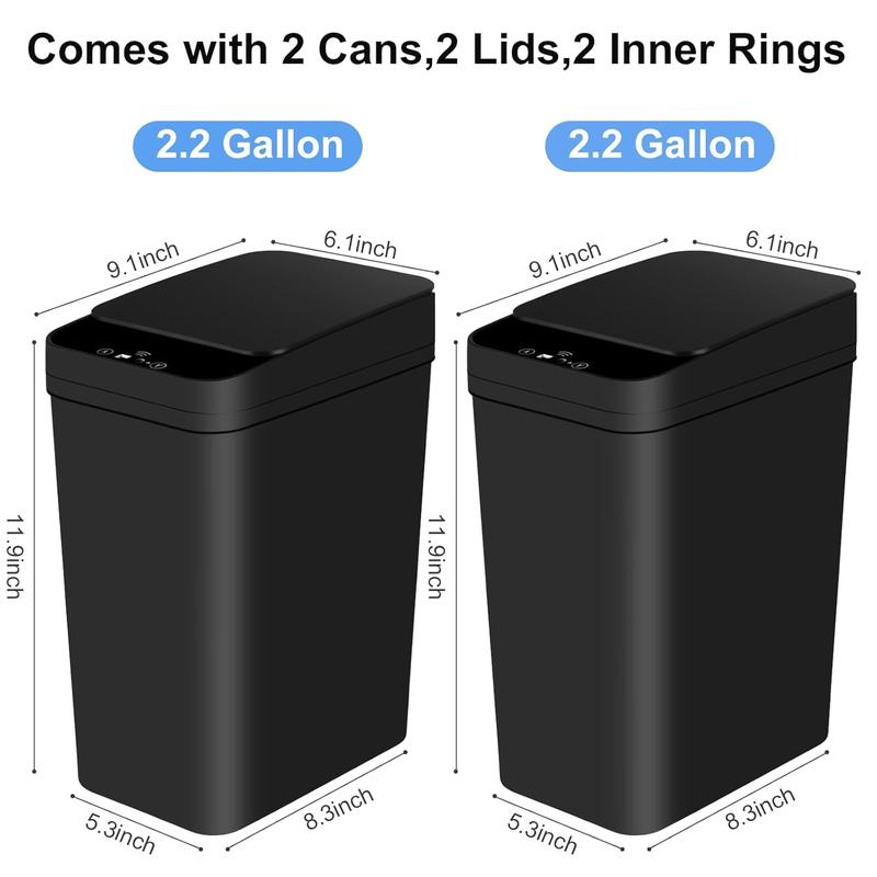 Anborry Bathroom Automatic Trash Can 2 Pack 2.2 Gallon Touchless Motion Sensor Small Slim Garbage Can with Lid Smart Electric Narrow Garbage Bin