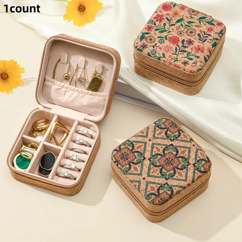 Jewelry Storage Box, 1 Count Portable Travel Jewelry Organizer, Vintage Style Jewelry Storage Box for Earrings Rings Necklaces