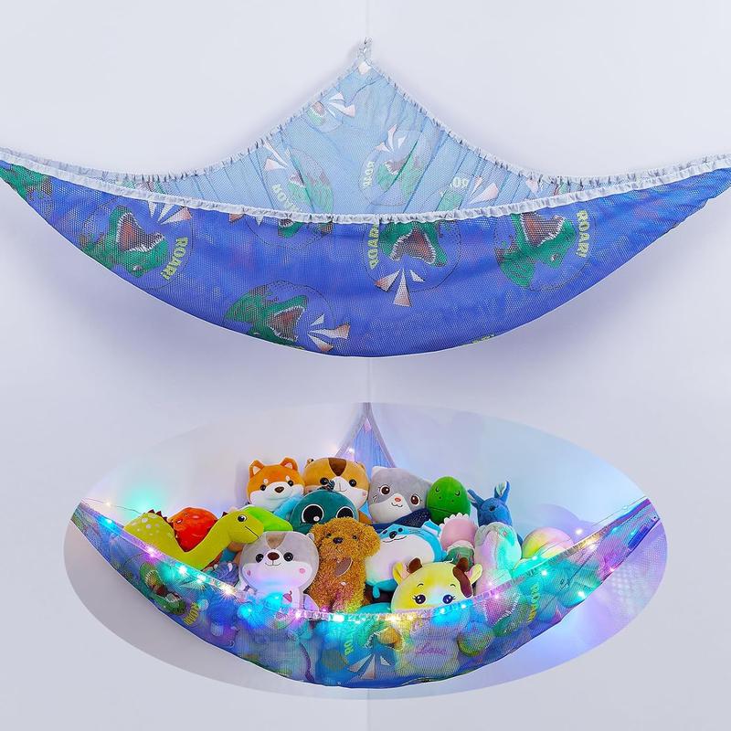 Stuffed  Hammock  Storage Organizer with LED Light Stuffed  Storage Net Dinosaur Boys Room Decor Wall Storage for  Bedroom