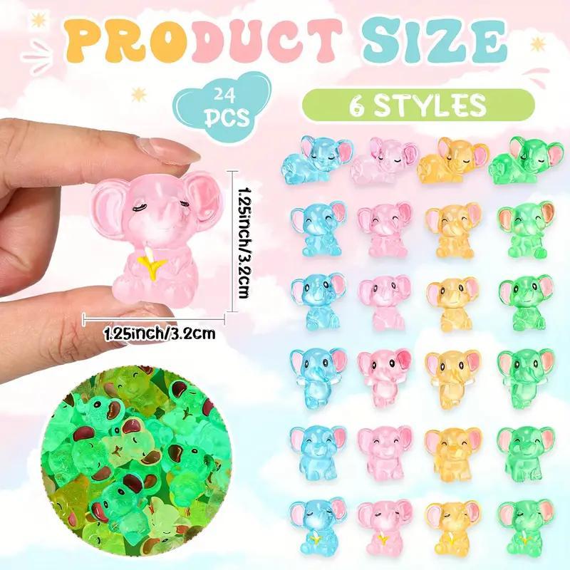 Random Color Miniature Elephant Shaped Glow in The Dark Ornament, 24pcs Cute Cartoon Animal Decorative Craft, Home Decor Supplies