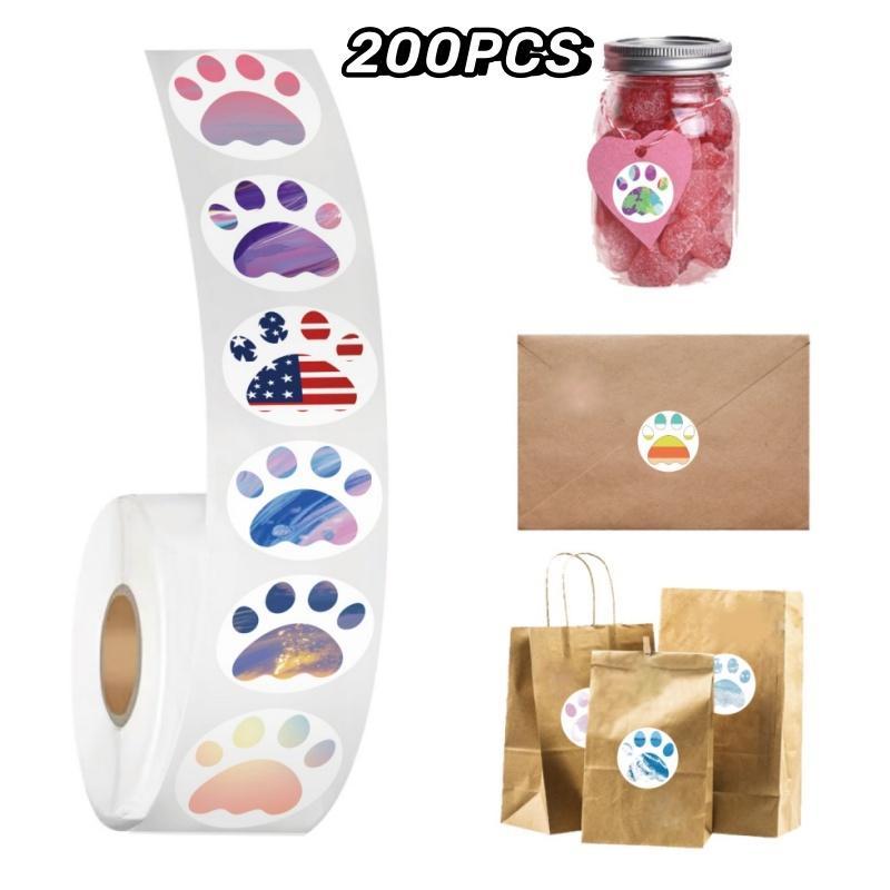 Dog Paw Pattern Sticker, 200pcs roll Self Adhesive Reward Sticker, Decor Sticker for Gift Greeting Card Water Bottle Laptop Phone Case