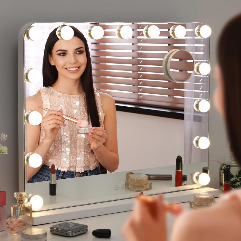 Vanity Mirror with Lights, 3 Color Lights Touch Control, Tabletop or Wall-Mounted,Detachable 10X Magnification and USB Charging Port (22.8''x18.9'')