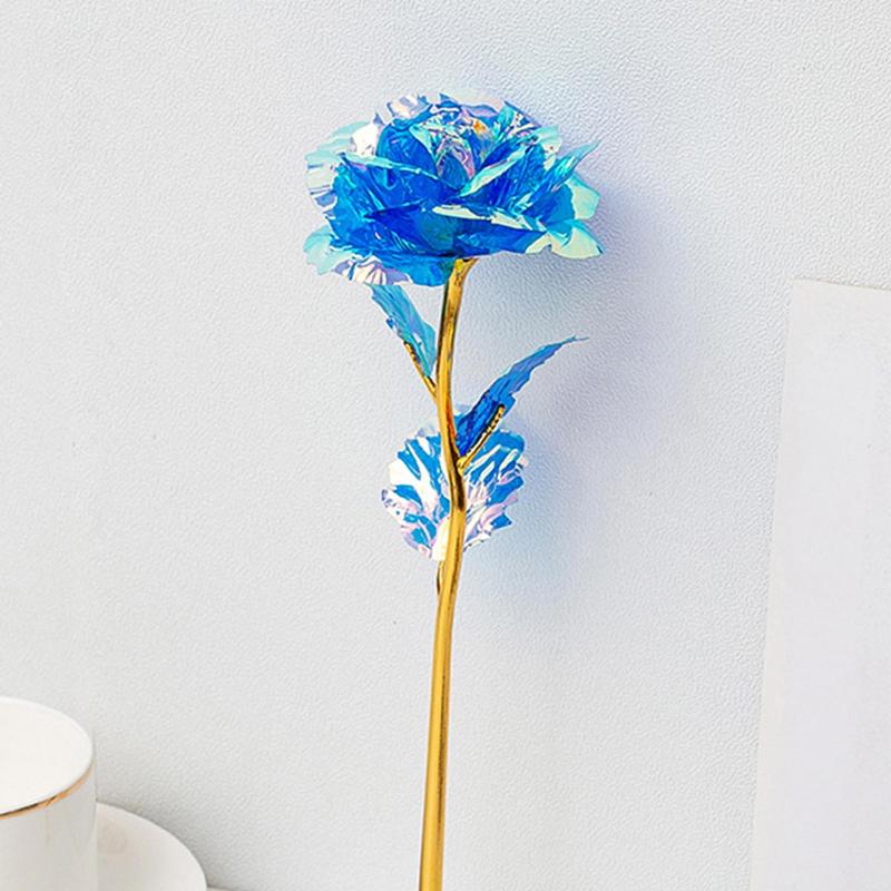 Christmas Room Decor Artificial Rose Flower, 1 Count Holographic Fake Flower, Decorative Gifts Simulation Flower For Wedding Party And Home Decoration