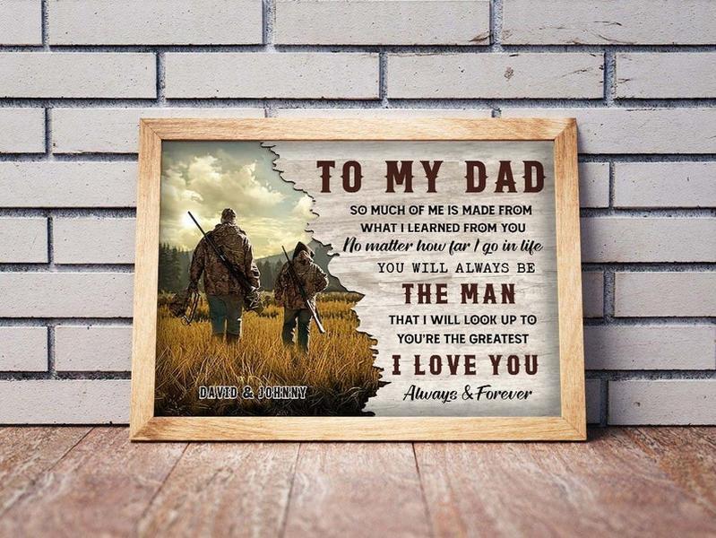 Poster To My Dad, Hunting Dad And Son, Personalized Dad Wall Art With Kids Names, Valentine Hunting Gift From Son, Father's Day Poster, Gifts For Hunters