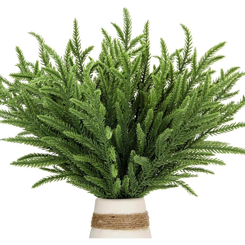 30 Pcs Christmas Real Touch Norfolk Stems, 15Inch Artificial Pine Branches Faux Evergreen Pine Sprigs Fake Foliage Greenery Picks for Christmas Wreath Making DIY Crafts Home Decoration (30, Green) Artificial Pine