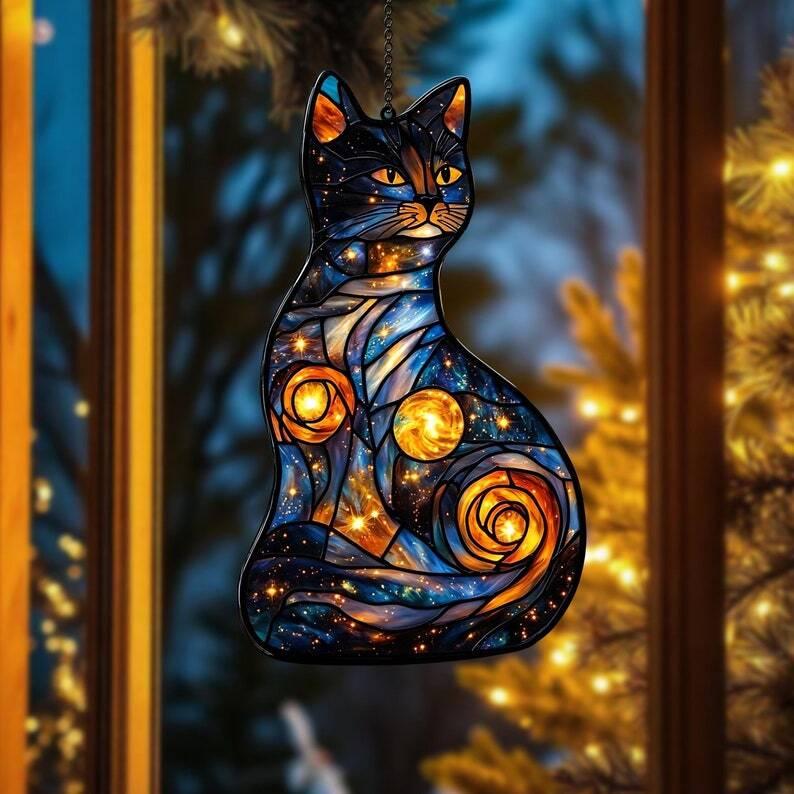 Black Cat and Moon Cat Memorial SunCatcher Light Catcher Window Hanging Cat Home Decoration Cat Lover Gifts cat universe cat mom gift