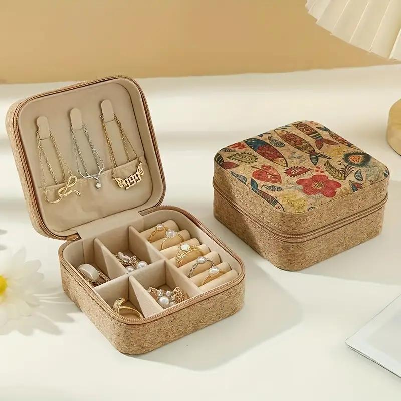 Jewelry Storage Box, 1 Count Portable Travel Jewelry Organizer, Vintage Style Jewelry Storage Box for Earrings Rings Necklaces