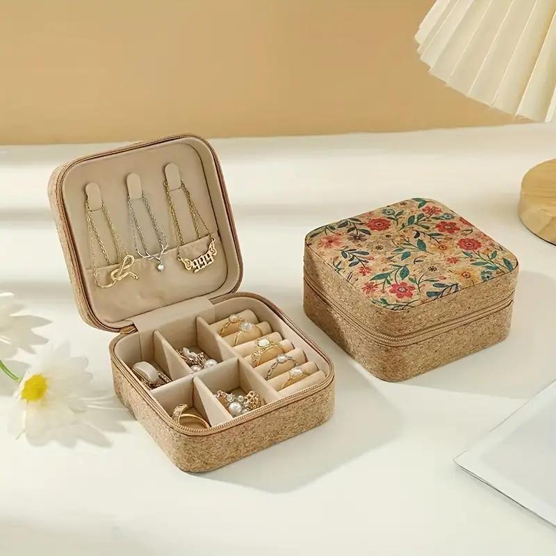 Jewelry Storage Box, 1 Count Portable Travel Jewelry Organizer, Vintage Style Jewelry Storage Box for Earrings Rings Necklaces