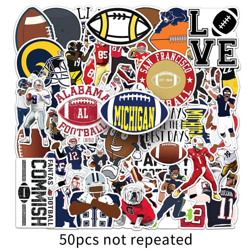 Football Sports Themed Sticker, 50pcs set Waterproof Self Adhesive Decor Paper, Decor Sticker for Gift Greeting Card Water Bottle Laptop Phone