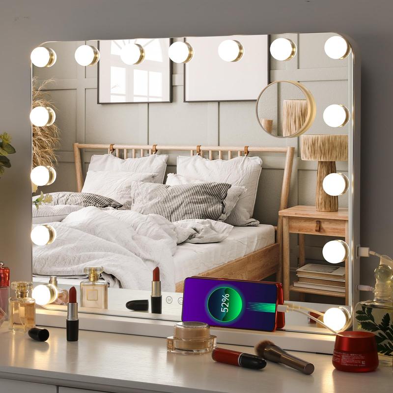 Vanity Mirror with Lights, 3 Color Lights Touch Control, Tabletop or Wall-Mounted,Detachable 10X Magnification and USB Charging Port (22.8''x18.9'')