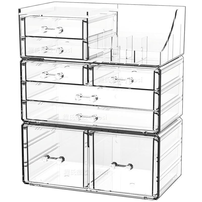 3 Pack Clear Makeup Organizer Countertop,Stackable 8 Drawers Skin Care Organizer,Cute Make Up Organizers for Vanity Jewelry,Hair Accessory,Beauty,Skin Care,Skincare Product Desk Storage