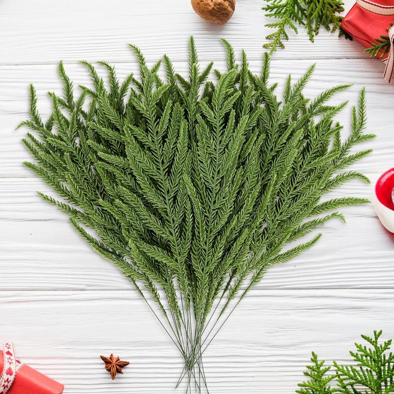 30 Pcs Christmas Real Touch Norfolk Stems, 15Inch Artificial Pine Branches Faux Evergreen Pine Sprigs Fake Foliage Greenery Picks for Christmas Wreath Making DIY Crafts Home Decoration (30, Green) Artificial Pine