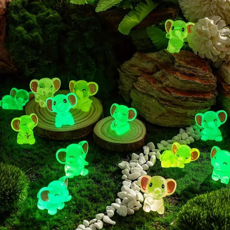 Random Color Miniature Elephant Shaped Glow in The Dark Ornament, 24pcs Cute Cartoon Animal Decorative Craft, Home Decor Supplies