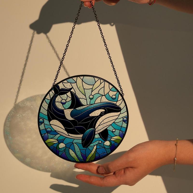 Orca Stained GLASS Suncatcher, Killer Whale Suncatcher Ornament, Wall Decor, Ocean Lovers Gift, New House Gift, Animal Lover Decoration Hanging