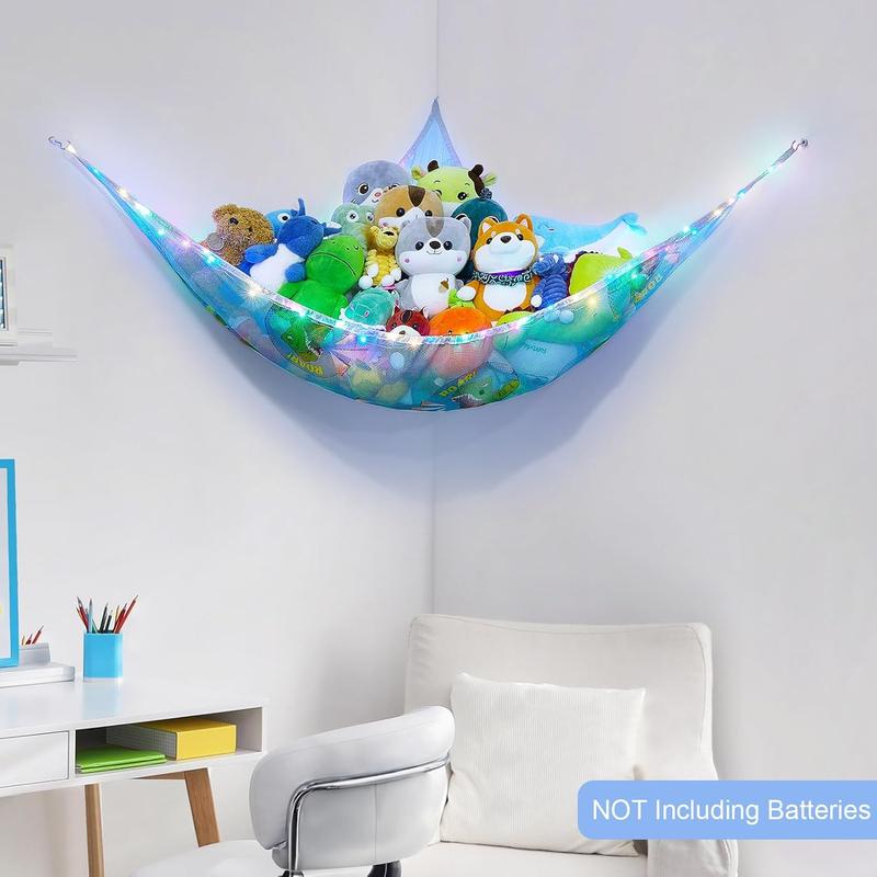 Stuffed  Hammock  Storage Organizer with LED Light Stuffed  Storage Net Dinosaur Boys Room Decor Wall Storage for  Bedroom