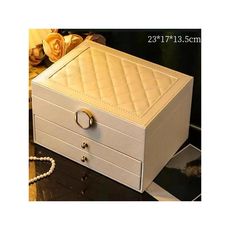 1pc Large-Capacity Three-Layer Jewelry Box, Pu Leather Multi-Functional Jewelry Box, Watch Box With Lock, Storage Box, Ring Earrings Necklace Storage Container