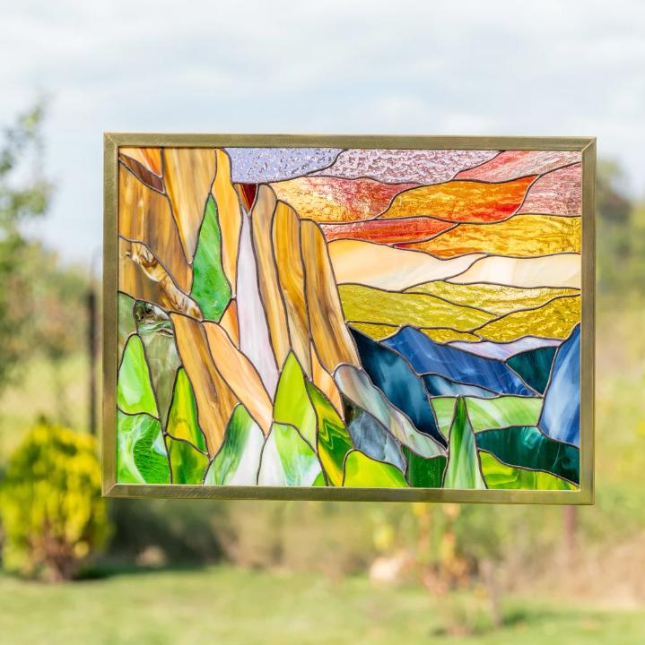 Blue Ridge Mountains Stained Glass Window Hanging – North Carolina Art, Mountain Stained Glass Panel, Custom Stained Glass, Perfect Christmas Gift