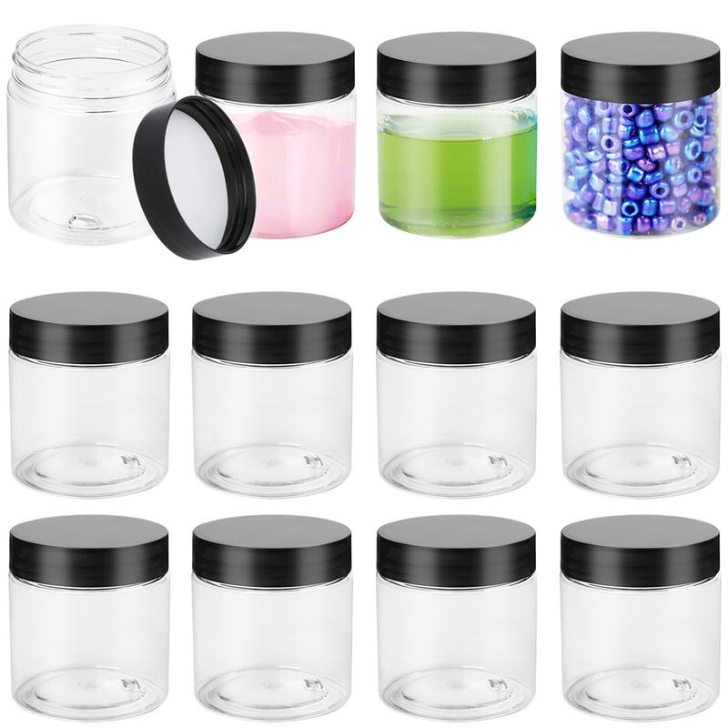 12 Pack 4 OZ Plastic Jars Round Clear Cosmetic Container with Lids Empty Small Sample Jar Travel Storage Bottles Tin