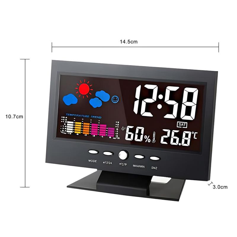 Digital LED Desk Alarm Clock Date Time Week Temp Humidity Weather Display Snooze