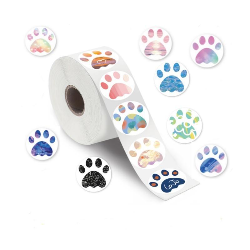 Dog Paw Pattern Sticker, 200pcs roll Self Adhesive Reward Sticker, Decor Sticker for Gift Greeting Card Water Bottle Laptop Phone Case