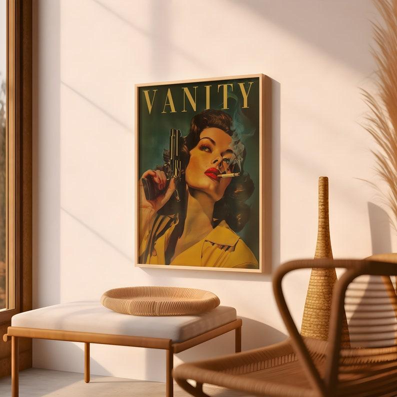 Retro Vanity Woman With a Gun Poster, Retro Woman Smoking a Cigarette Wall Art, Badass Bestie Eclectic Wall Art, Funny Retro Wall Decor Poster, Old Hollywood Poster, Retro Decor Poster