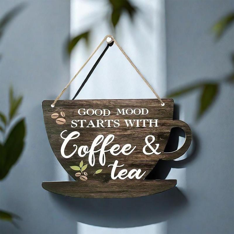 Wooden Hanging Coffee Cup Sign, 1 Count Retro Coffee Cup Pattern Hanging Plaque, Creative Wooden Sign, Home Decor for Kitchen Coffee Shop