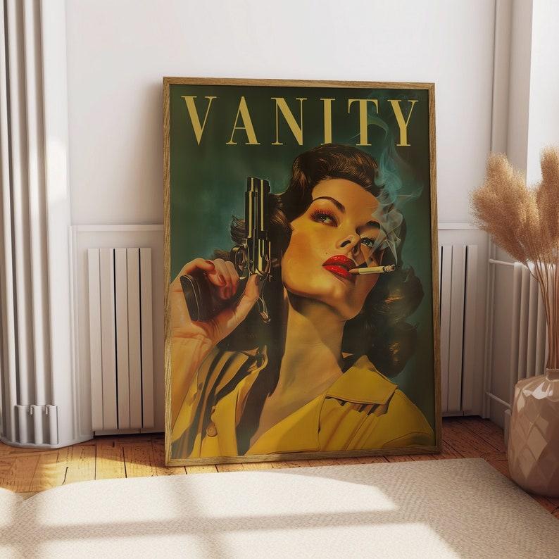 Retro Vanity Woman With a Gun Poster, Retro Woman Smoking a Cigarette Wall Art, Badass Bestie Eclectic Wall Art, Funny Retro Wall Decor Poster, Old Hollywood Poster, Retro Decor Poster