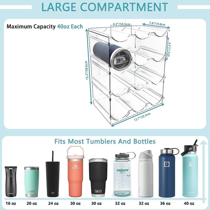 Christmas Gifts  Water Bottle Organizer, Stackable Kitchen Organization and Storage Rack, Plastic Water Bottle Holder for Fridge Cupboard Pantry Organizer,  Large Compartment fits any bottle size up to 40oz