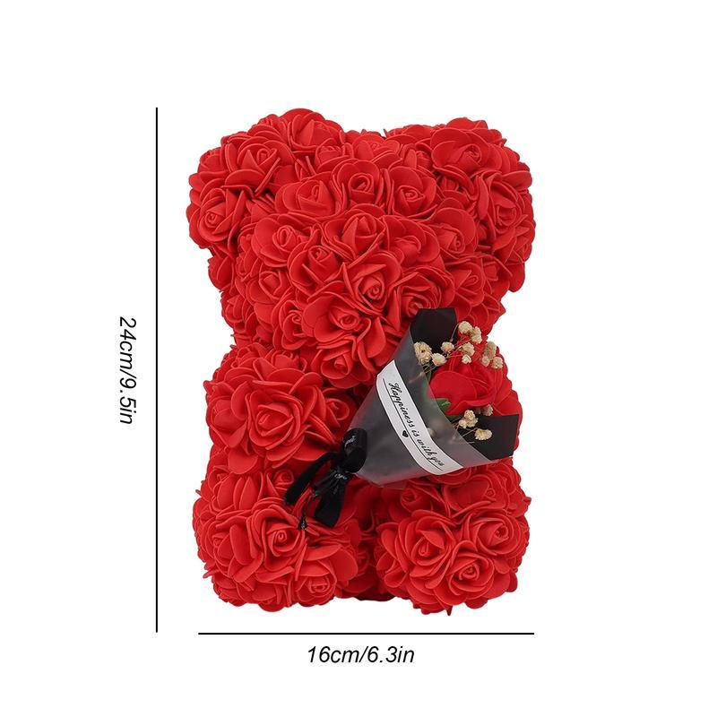 Flower Bear 9.45in Artificial Forever Flower Rose With Clear Box Handmade Romantic Decorative Valentines Day Bear Gift For Her