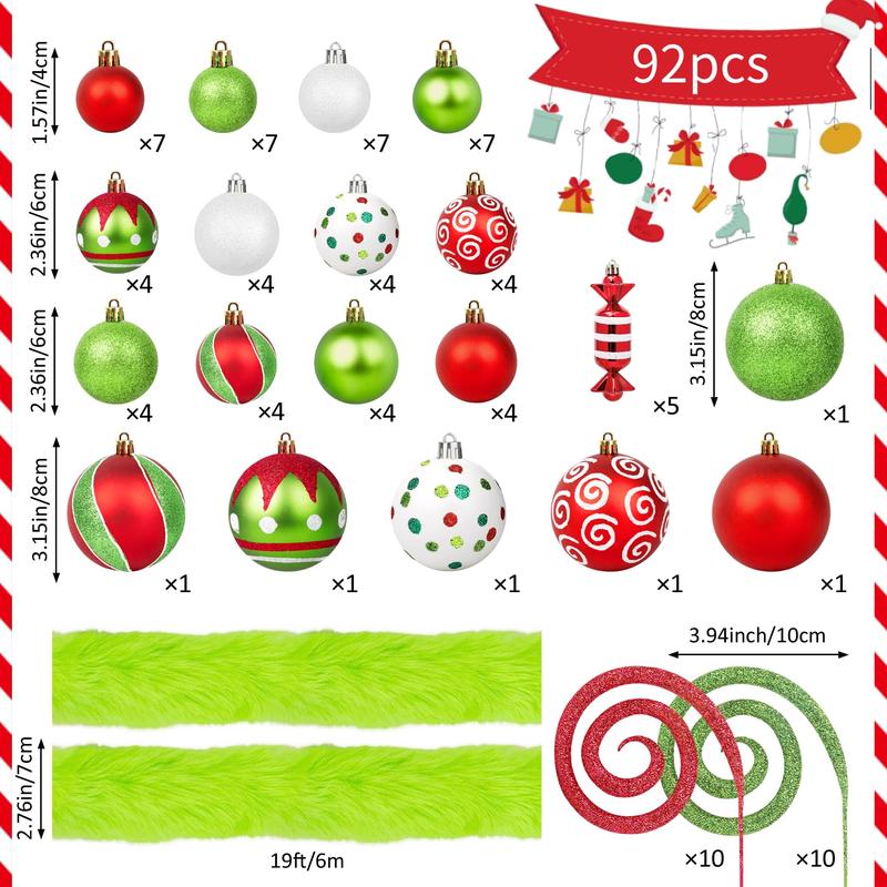 92 Pieces Christmas Ball Ornaments, Christmas Tree Decorations Set, Party Holiday Home Decor Gifts