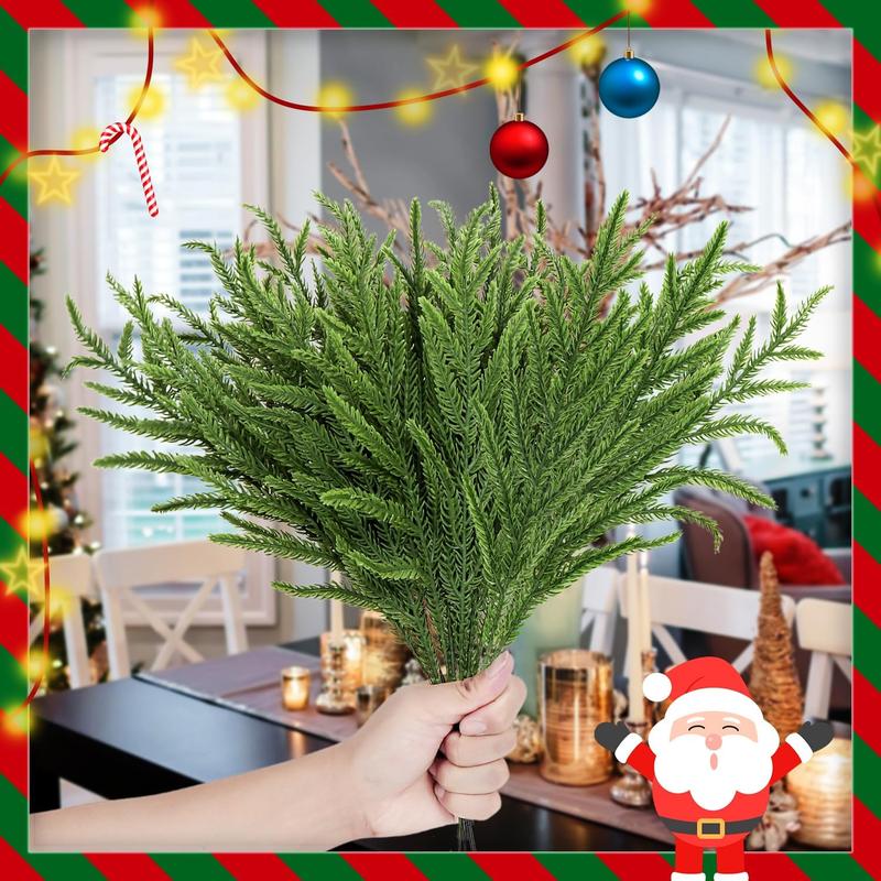 30 Pcs Christmas Real Touch Norfolk Stems, 15Inch Artificial Pine Branches Faux Evergreen Pine Sprigs Fake Foliage Greenery Picks for Christmas Wreath Making DIY Crafts Home Decoration (30, Green) Artificial Pine