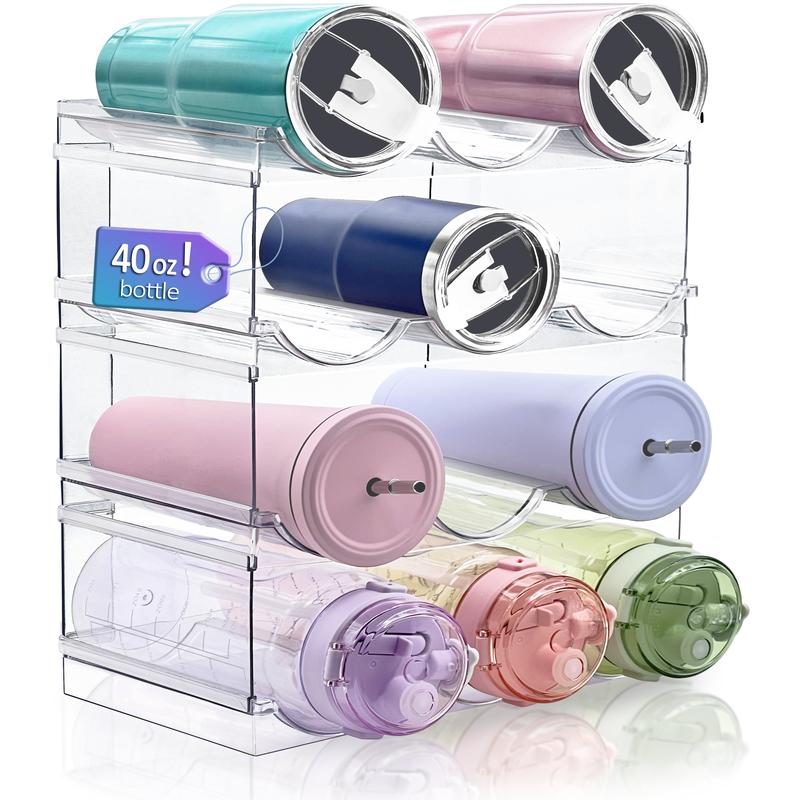 Christmas Gifts  Water Bottle Organizer, Stackable Kitchen Organization and Storage Rack, Plastic Water Bottle Holder for Fridge Cupboard Pantry Organizer,  Large Compartment fits any bottle size up to 40oz