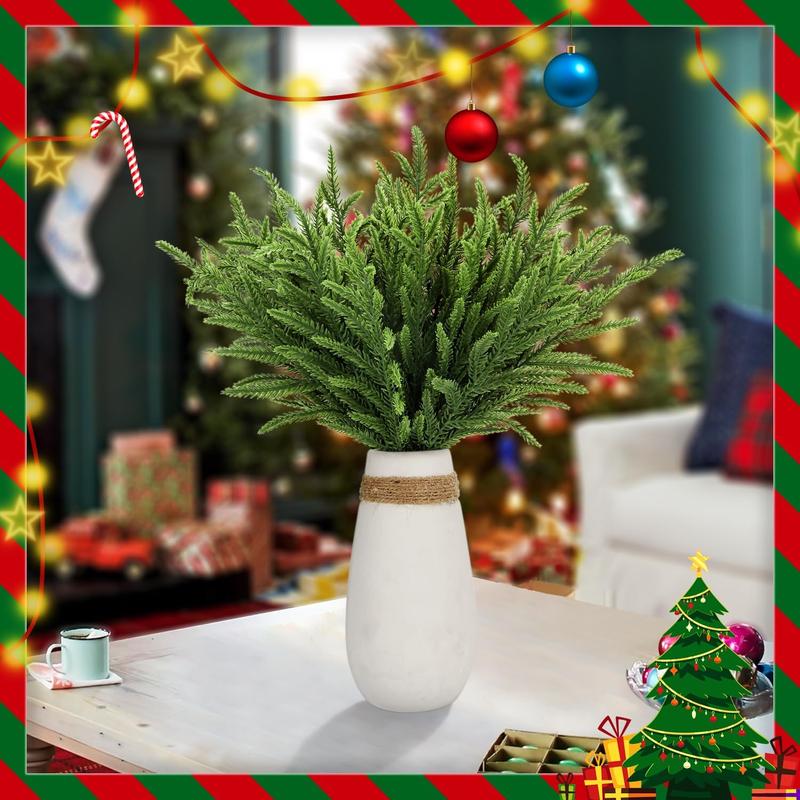 30 Pcs Christmas Real Touch Norfolk Stems, 15Inch Artificial Pine Branches Faux Evergreen Pine Sprigs Fake Foliage Greenery Picks for Christmas Wreath Making DIY Crafts Home Decoration (30, Green) Artificial Pine