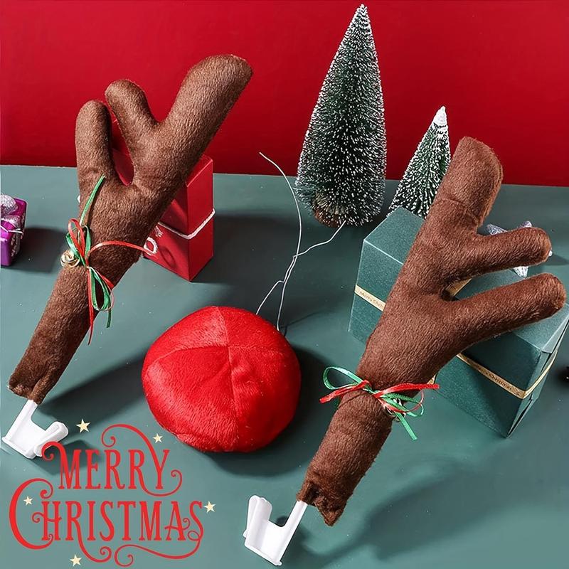 Reindeer Antlers & Nose Design Car Decoration, 1 Set Cute Car Decoration, Festive & Party Supplies for Home & Car, Christmas Decor