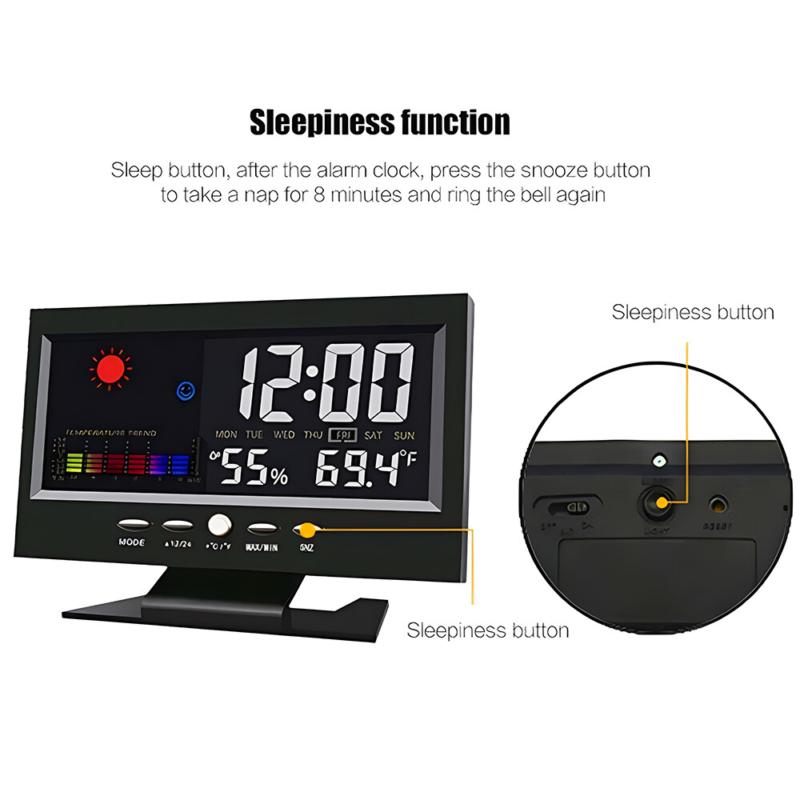 Digital LED Desk Alarm Clock Date Time Week Temp Humidity Weather Display Snooze