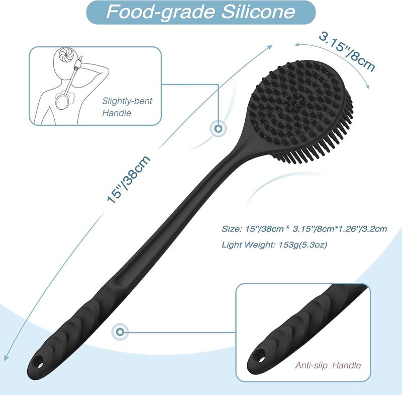 Silicone Back Scrubber & Soft Bath Glove Set, Super-Exfoliating & Lathering Body Scrubber & Shower Brush Combination, with Hanging hook