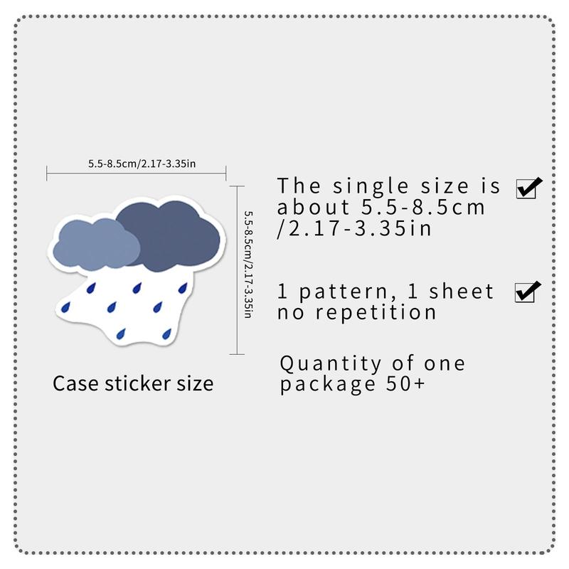 50pcs Set Random Color Cartoon Weather Pattern Sticker, Waterproof Self Adhesive Decor Paper, Decor Sticker for Gift Greeting Card Water Bottle Laptop Phone