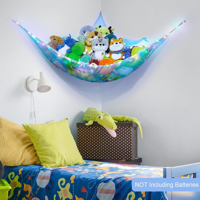 Stuffed  Hammock  Storage Organizer with LED Light Stuffed  Storage Net Dinosaur Boys Room Decor Wall Storage for  Bedroom