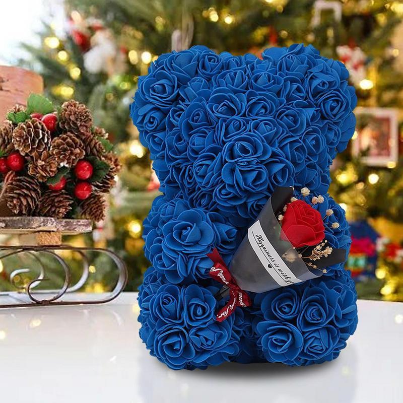 Flower Bear 9.45in Artificial Forever Flower Rose With Clear Box Handmade Romantic Decorative Valentines Day Bear Gift For Her