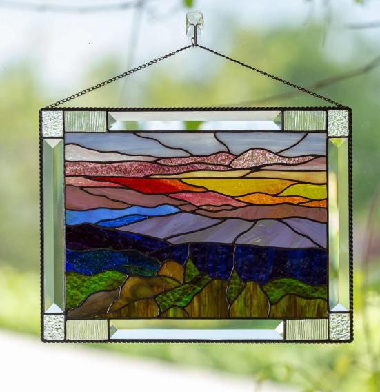 Blue Ridge Mountains Stained Glass Window Hanging – North Carolina Art, Mountain Stained Glass Panel, Custom Stained Glass, Perfect Christmas Gift