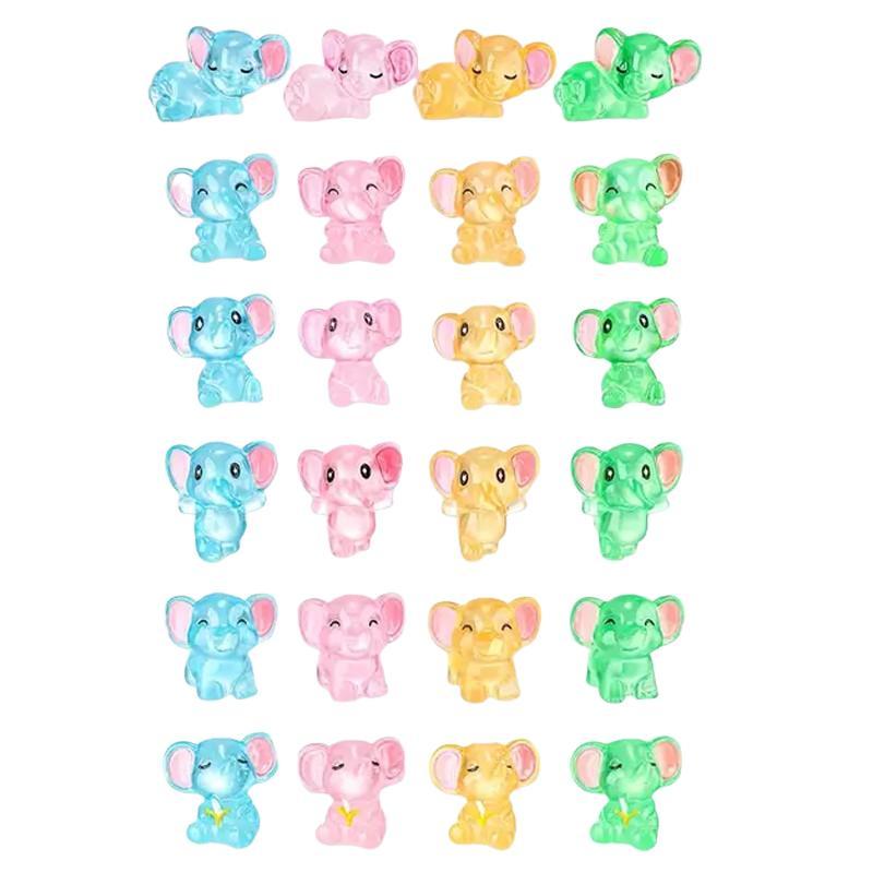 Random Color Miniature Elephant Shaped Glow in The Dark Ornament, 24pcs Cute Cartoon Animal Decorative Craft, Home Decor Supplies